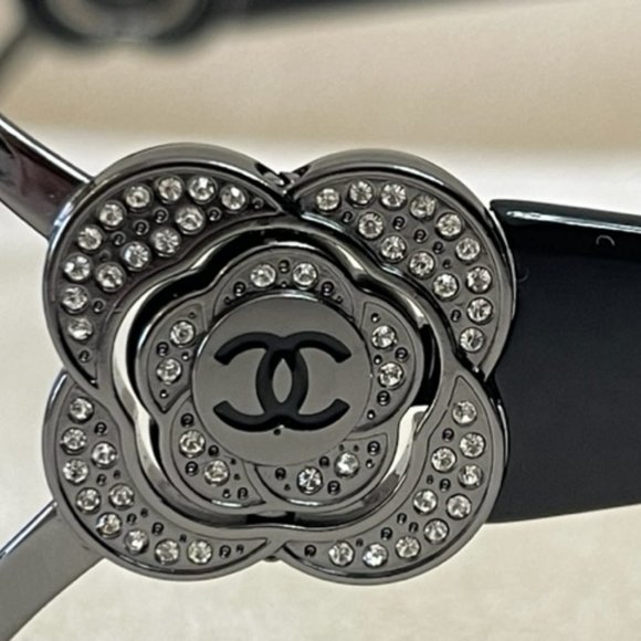 Chanel 4164-B 108/8G Rimless Shield Sunglasses Swarovski Crystal Camellia GREAT - Picture 8 of 12